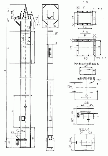 常見的TD、TH、NE斗提機(jī)標(biāo)準(zhǔn)地腳孔參數(shù)